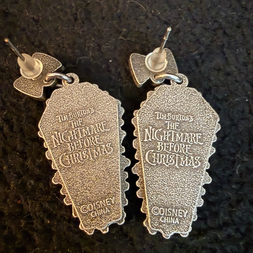 Disney Silver-Tone Coffin Drop Earrings with Black Jack Skellington Motif - Picture 2 of 2